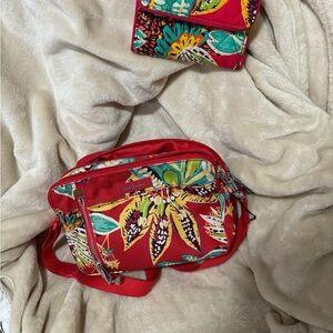 Vera Bradley Vibrant Red and Green Crossbody Bag and wallet